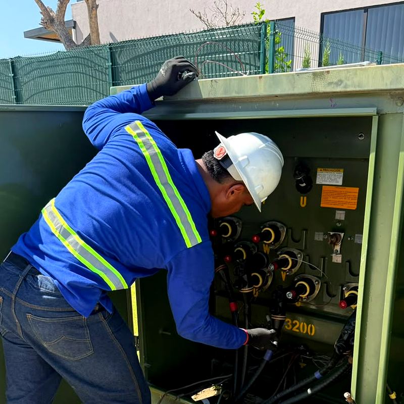 Técnico de mantenimiento revisando cableado